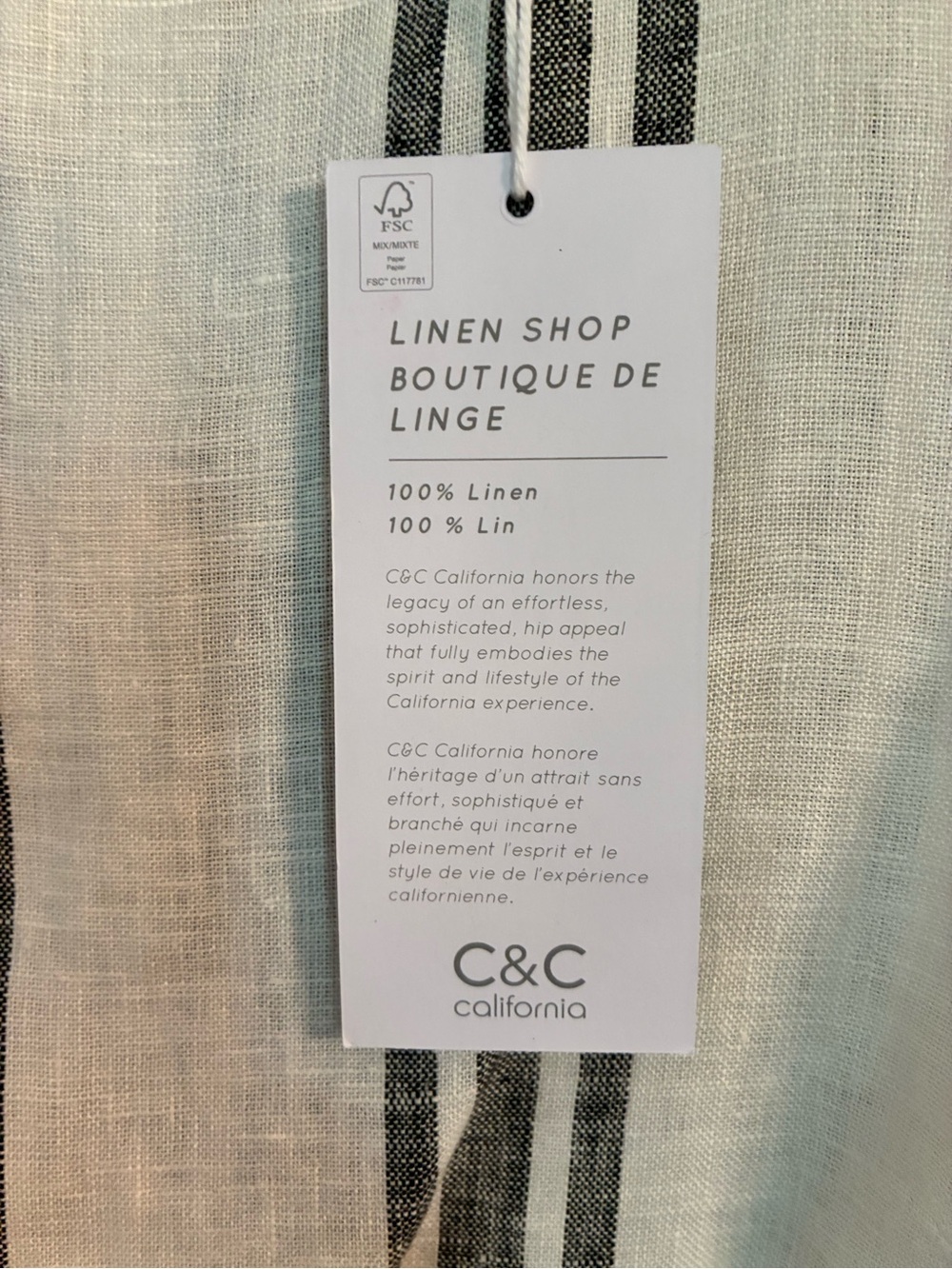 C&C California White Linen Sleeveless Top with Black Vertical Stripes-NWT - Picture 5 of 7